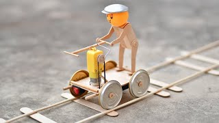 Make an Amazing Mini Train with Rails recycling Popsicle stick | DIY