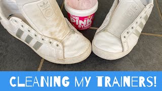 Cleaning My White Adidas Gazelles With The Pink Stuff and a Tooth brush