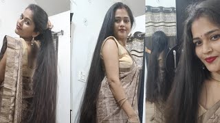 showing off my knee length hair in different ways open long hair combing brushing ms Rapunzel