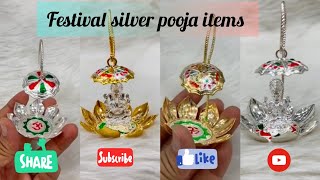 festival silver pooja items with weight ll silver idols with lotus stand and umbrella 🏖️