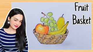 Fruit Basket Drawing very easy and beautiful | Easy Drawing Tutorial