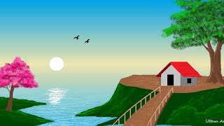 House scenery Drawing | how to draw in ms paint | paint in computer | nature drawing in ms paint