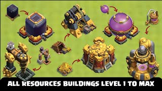 All Resources Buildings Level 1 to Max | Clash of Clans #clashofclan #coc #th16 #doomboom #resources