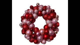 Christmas Bauble Wreath,Girlfriend Gift,Christmas Decor,Holiday Wreath,Shatterproof,Pink and Red