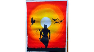 Lord Krishna at sunrise Drawing with Acrylic Paint Step by Step | LordKrishna at sunrise with Bashur