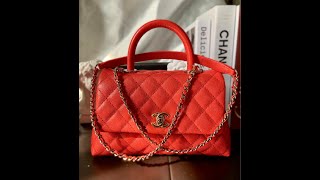 🎁 UNBOXING CHANEL coco top handle 9.5 in red ( orange undertone ) the underrated bag of 21P  ✨