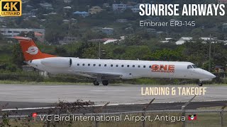 [4K] Sunrise Airways Embraer ERJ145 landing & takeoff from Antigua