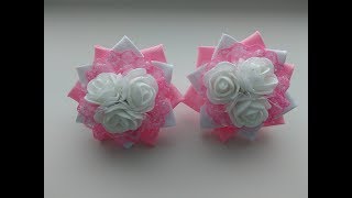 Нежные бантики с Розами  Канзаши Мастер Класс / The delicate ribbon Rose Kanzashi MK