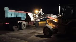 Volvo Backhoe Loader - Loading dirt into a ten wheeled Benz truck at night - Part1