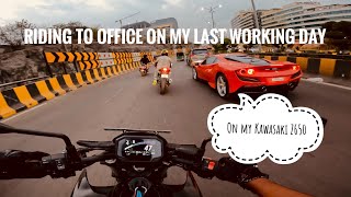 Riding to office on my last working day saying goodbye, on my Kawasaki Z650 2024. @Hyderabad,India.