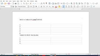 How to Split a Table in Libreoffice