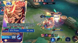 CARA TOP GLOBAL SUN LAWAN PRO FANNY HARD GAME‼️BEST BUILD & EMBLEM SUN JUNGLER TERBARU 2024