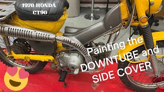 1970 HONDA CT90 (TRAIL 90) PAINTING the DOWNTUBE and SIDE cover. MISTAKES were made.