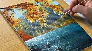 How to Draw a Autumn Lake / Acrylic Painting / STEP by STEP