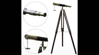 A Sailor Boat Antique Telescope Black Leather Wooden Stand Marine Royal Telescopes