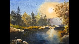 Watercolor painting tutorial  - Sunny Lake