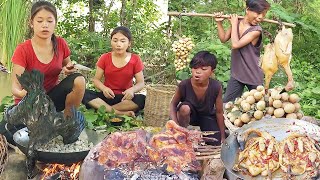 Duck grilled spices chili for jungle food, Octopus arm hot chili cooking for survival food