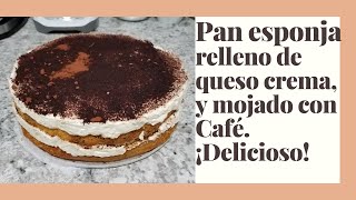 Pan esponja relleno de queso crema y mojado con cafe, delicioso.