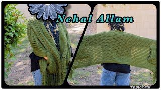 شال كروشيه بجيوب/crochet shawl with pocket