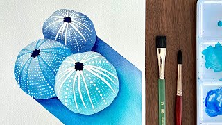 How to Paint Watercolor Sea Urchins with Negative Painting Technique and Masking Fluid