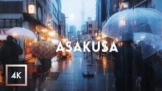 Rainy Evening Walk in Asakusa, Tokyo, Japan, Sensō-ji 4k ASMR