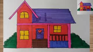 How To Draw a Simple House drawing | Step by Step very easy | House Drawing | House Scenery Drawing