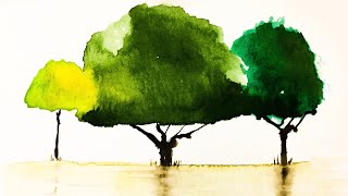 easy watercolor . drawing of trees for beginners