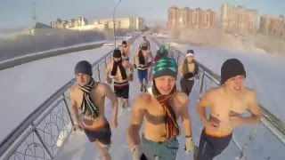 Пробежка в шортах в Сургуте -26℃ Russian ice winter cross