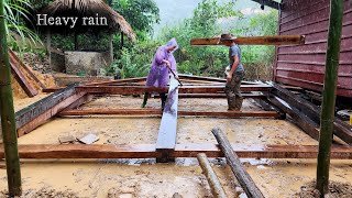 Building a New House in Heavy Rain, Flood Washes Away Bridge - Ana Bushcraft