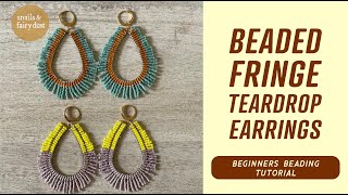 Beaded Fringe Earring Around a Frame with Brick Stitch - Easy Beading Tutorial