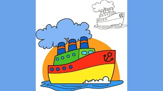 How to draw a ship | easy ship drawing step by step | Colors ship drawing for kids | ship drawing