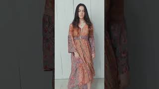 vestido indiano estampado manga sino