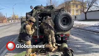 Разбитая российская военная колонна в Харькове.