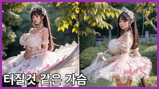 [4K] AI 룩북 Lookbook 터질것 같은 가슴을 가지고 있는 키 작은 거유녀