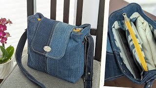 DIY Divided Two-Tone Denim Crossbody Bag Out of Old Jeans | Upcycled Craft | Bag Tutorial