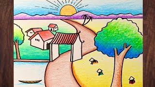 Vẽ ĐỀ TÀI PHONG CẢNH LÀNG QUÊ | how to draw landscape #vetranh