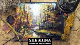 How to draw a stream in an autumn forest with soft pastels 🎨 REAL-TIME