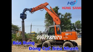 Đóng Cọc Bê Tông Siêu To Khổng Lồ Bằng Máy Xúc (Búa Rung)