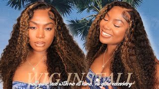 Deep Side Part Curly HD Lace Frontal Install!! No Stylist Needed! ft. Amanda Hair