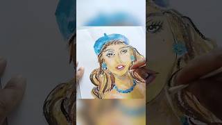 Drawing Girl Face 🥰/ Cute girl face Painting with Oil pastels tutorial #art #shorts