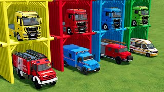 TRANSPORT OF COLORS ! FIRE TRUCK & AMBULANCE TRANSPORTING BY MAN TRUCKS ! Farming Simulator 22