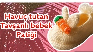 knitted baby shoes with rabbit detailed explanation 🥕 tutan tavşanlı bebek patiği tabanı 1. bölüm