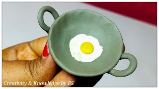 How to make Miniature Clay kadai with egg omelette