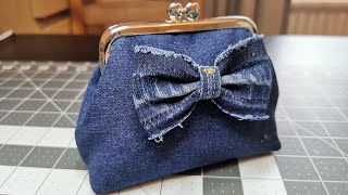 Old/vieux/jeans/recycle/frame clasp purse/trousse/fermoir rétro/coudre/ patron /pattern #0056