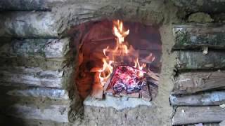 Stone and mud fireplace