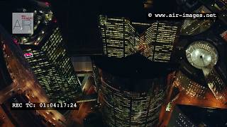 Aerial Footage by night Business District Paris La Défense / The area Société Générale