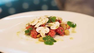 Tartare de bœuf aux noisettes, champignons et huile vanillée [par Cheffe Lucrèce Lacchio]