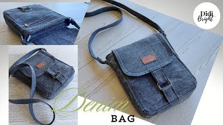 How to make a bag out of old jeans. Denim Crossbody bag sewing tutorial.