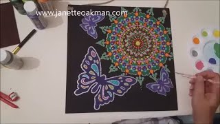 Dot painting with Artist Janette Oakman 16 Butterfly Mandala Wall Plaque Pointillism