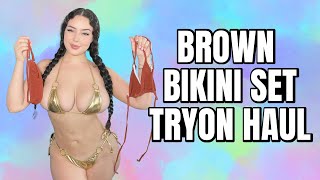 Brown Bikini Set Try on Haul [4k]